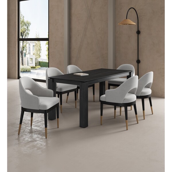 Manhattan Comfort 7-PieceRockaway 70.86 Dining Set with 6 Carrington Chairs in Black and Light Grey 6-DT02DC089AR-BKLG - main